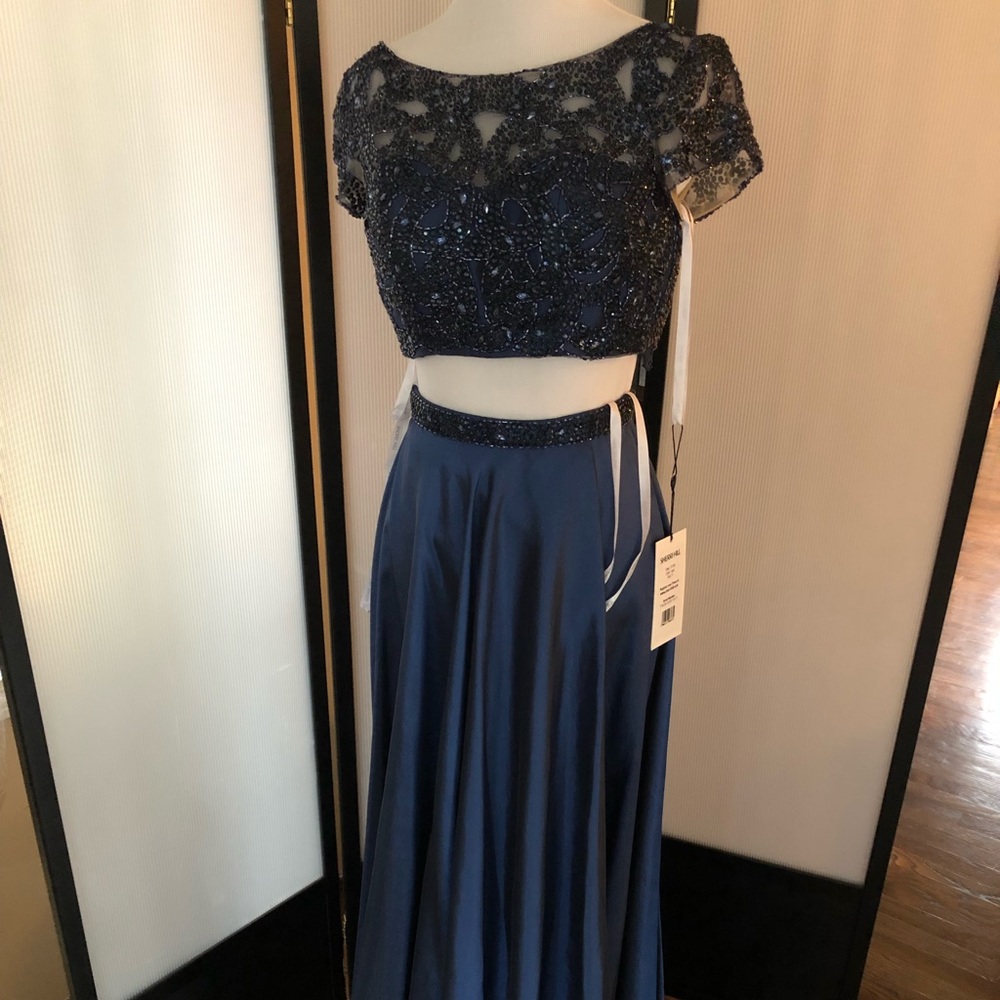 Sherri Hill New Prom dress two piece navy blue 0 - Picture 3 of 9